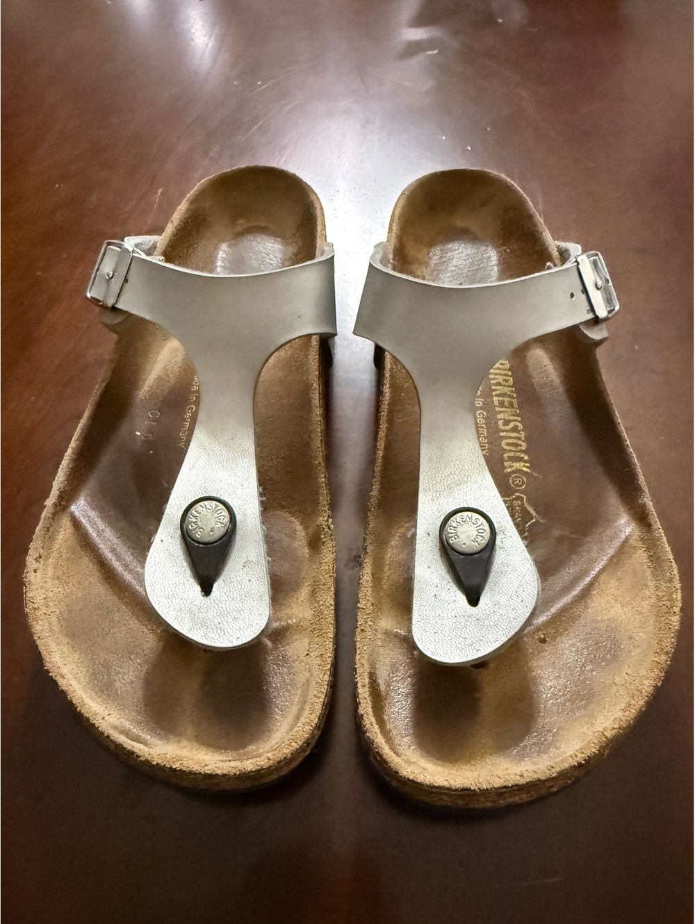 Birkenstock Gizeh Silver Metallic Thong Sandals Women's Size 37 L6
